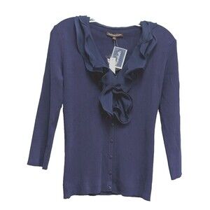 Adrienne Vittadini Women’s Knit Ruffled V-Neck Cardigan Sweater – Size M